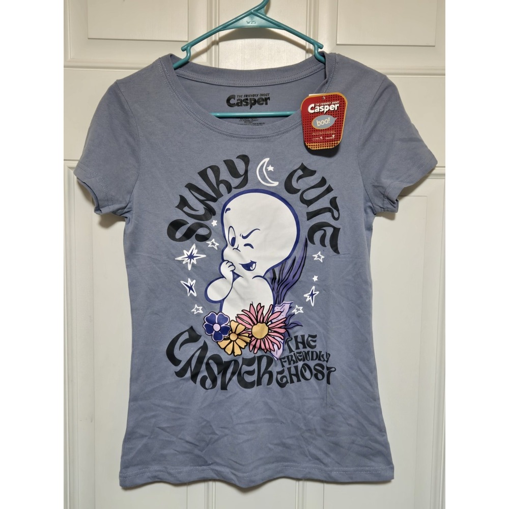 Casper The Friendly Ghost Cartoon‎ Light Blue Retro T-Shirt Womens Junior M NWT